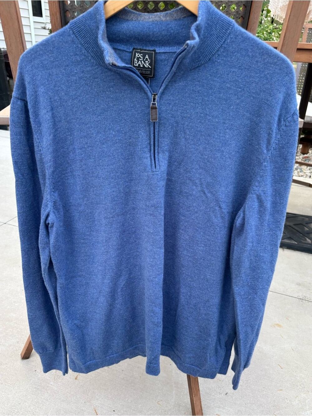 Jos A Bank Traveler Men's Blue Half-Zip Knit Sweater 100% Merino Wool size XL